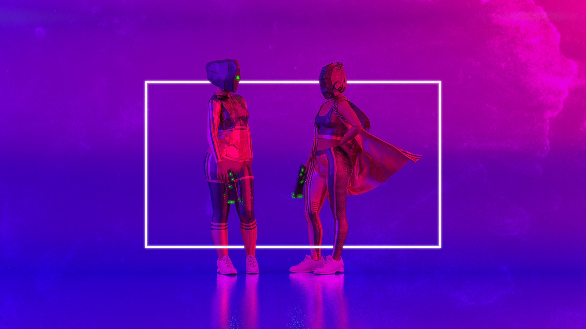 Women Girl With Weapon Science Fiction Weapon Pistol Laser Pistol Abstract Synthwave Retrowave Retro Wallpaper:1920x1080