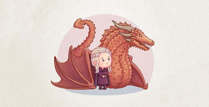 Wallpaper dragon, queen, khaleesi, cartoon, artwork, game of thrones, minimal desktop wallpaper, HD image, picture, background, ff61d1
