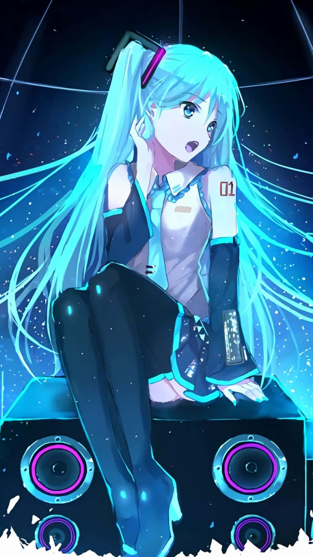 Download Cute Hatsune Miku Speakers Phone Wallpaper