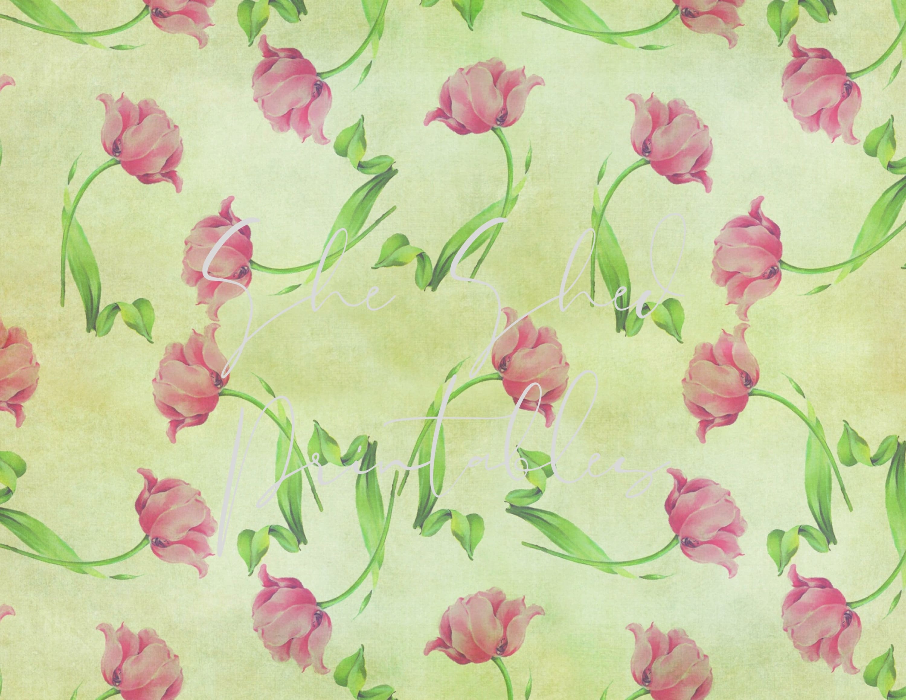 Vintage Tulip Wallpaper Pattern Digital Paper Printable
