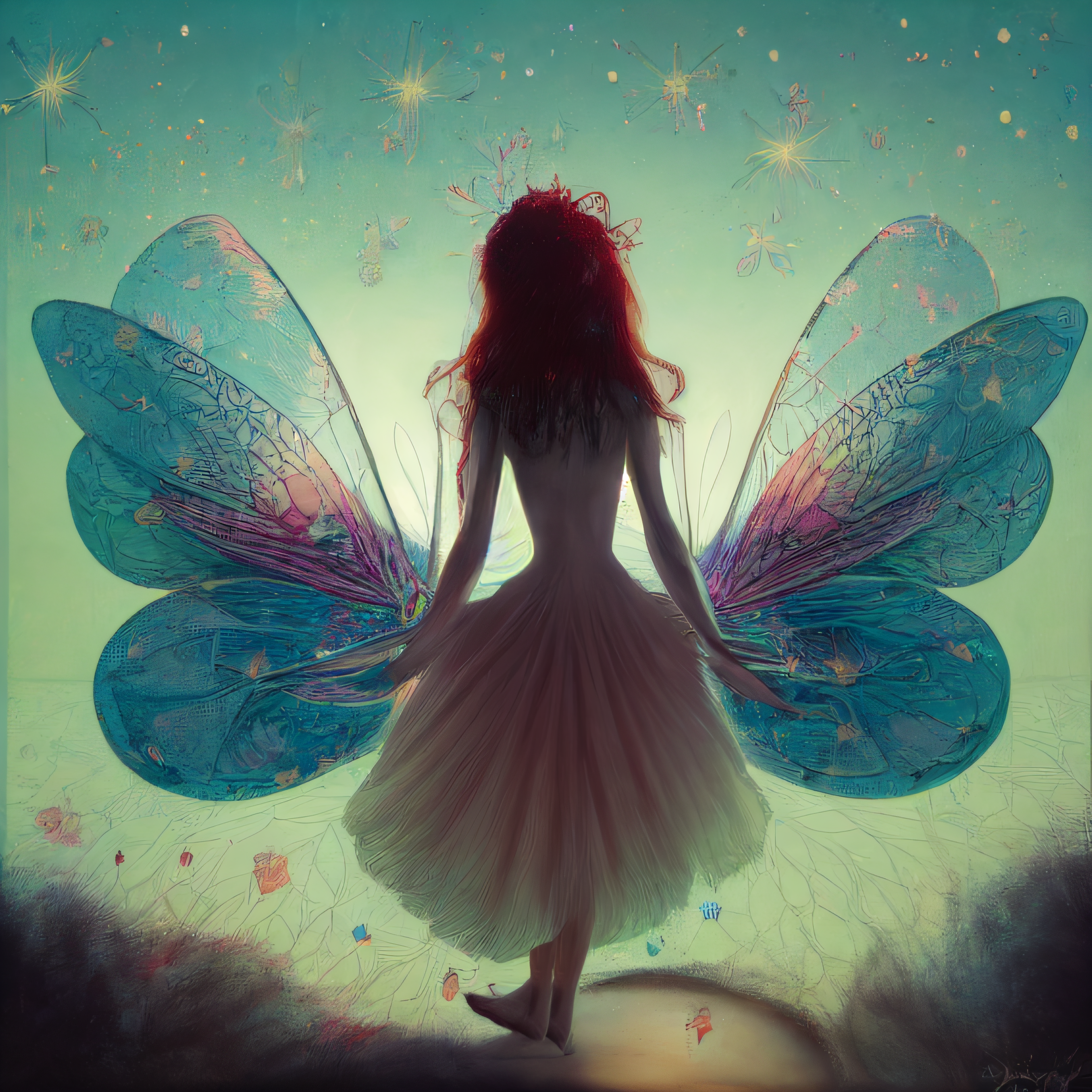 Wallpaper, Fairy KanColle, butterfly, women, wings, digital art, artwork, fantasy art, fantasy girl, redhead 2268x2268