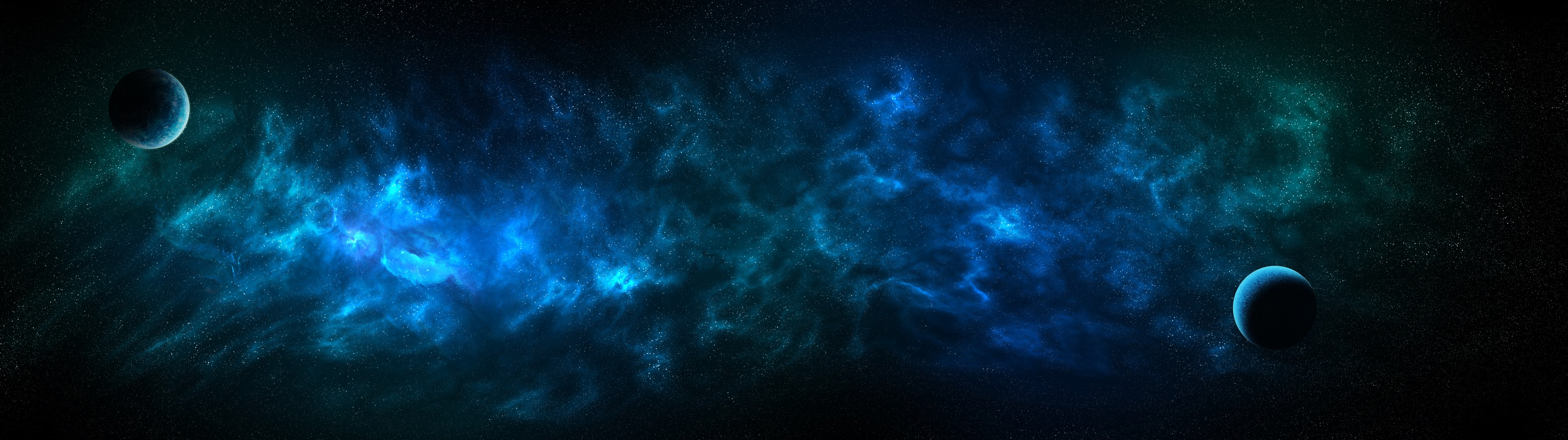 4K, planet, space, dual display, stars, blue, nebula Gallery HD Wallpaper