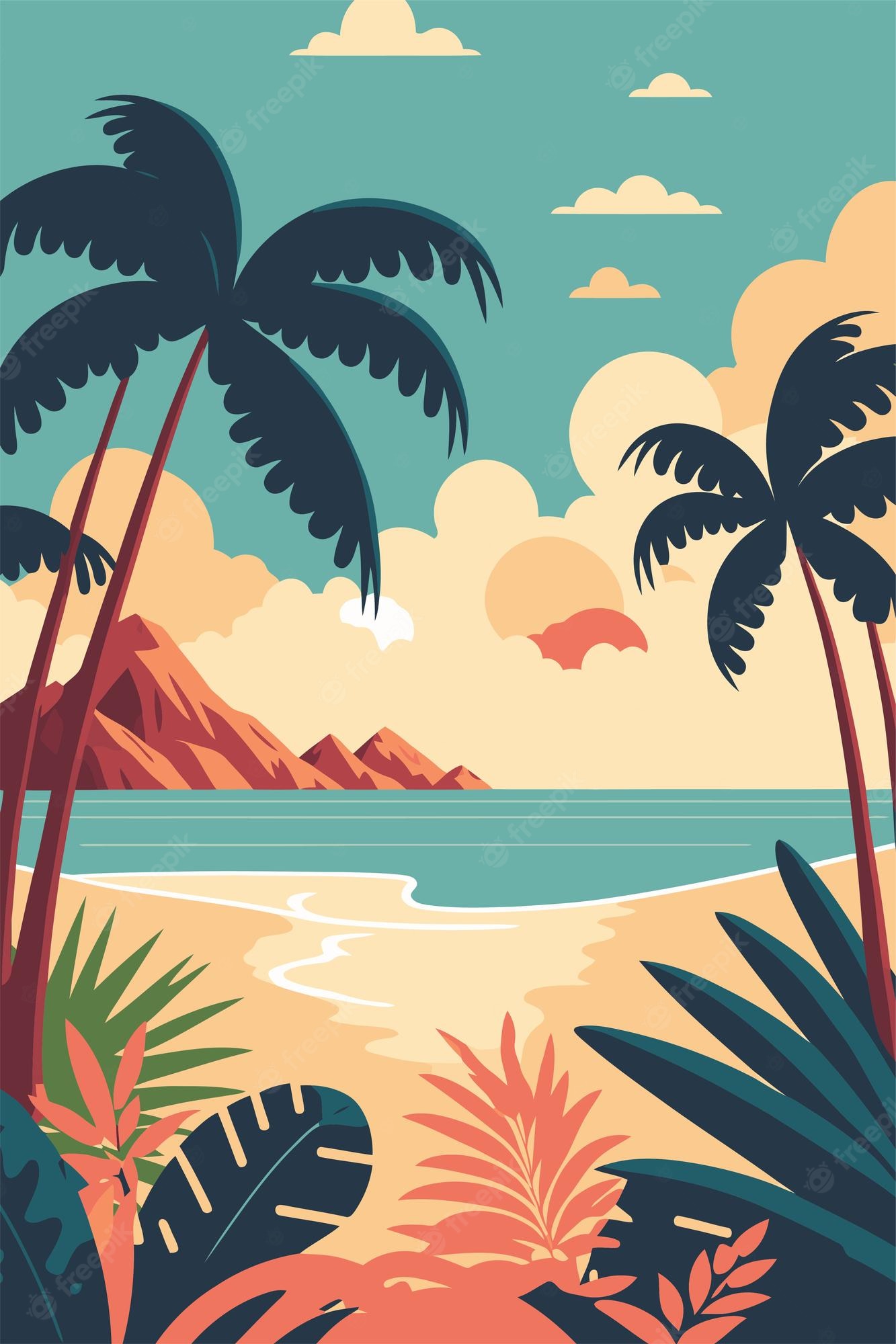 Beach phone wallpaper Vectors & Illustrations for Free Download