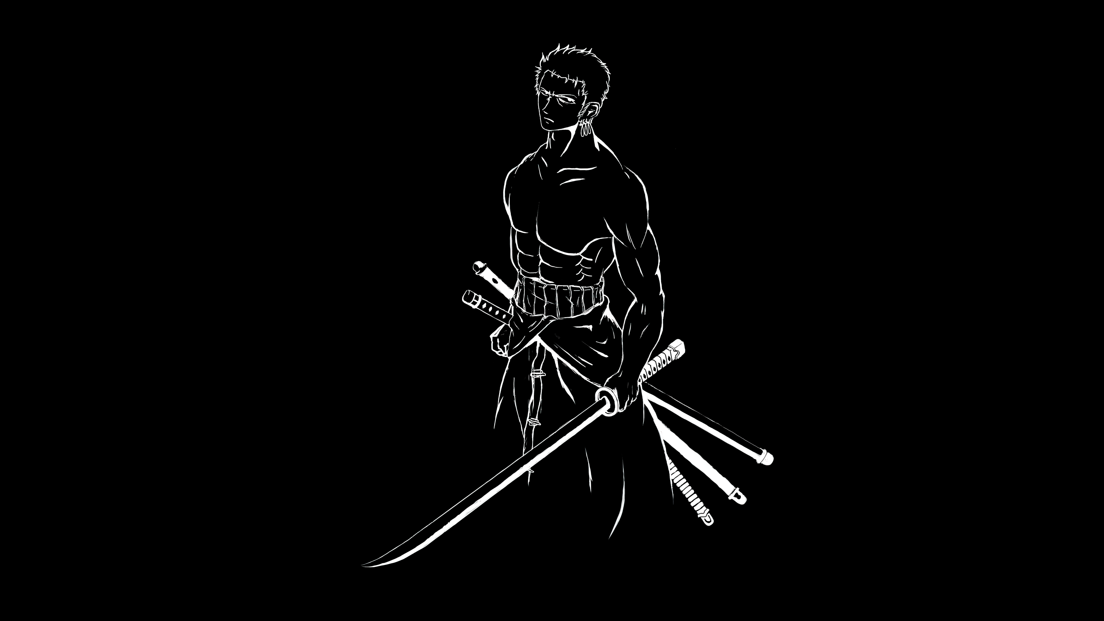 Roronoa Zoro Wallpaper 4K, One Piece, Black Dark