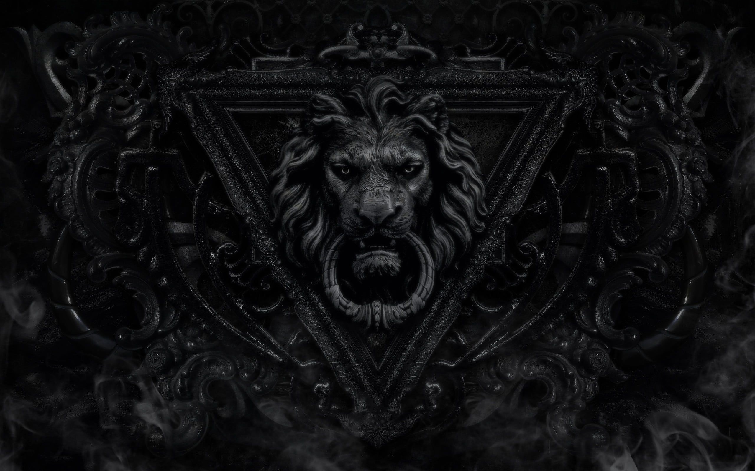 Wallpaper Lion door knocker, lion door knocker, monochrome, dark, black. HD dark wallpaper, Dark wallpaper, Lion wallpaper