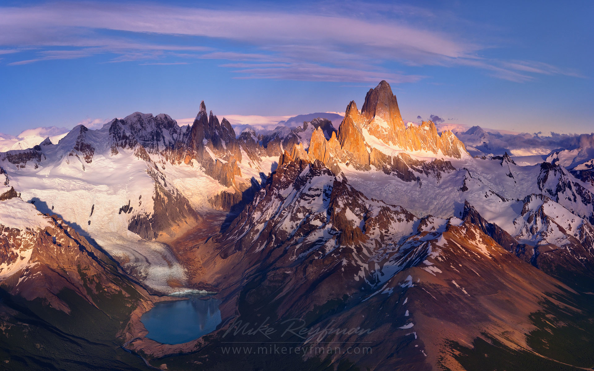 Fitzroy Massif, Cerro Torre Massif and Perito Moreno Glacier. Los Glaciares National Park, Patagonia, Argentina Mike Reyfman Photography. Fine Art Prints. Stock Image, Nature Abstracts. Landscapes, People, Travel Photography