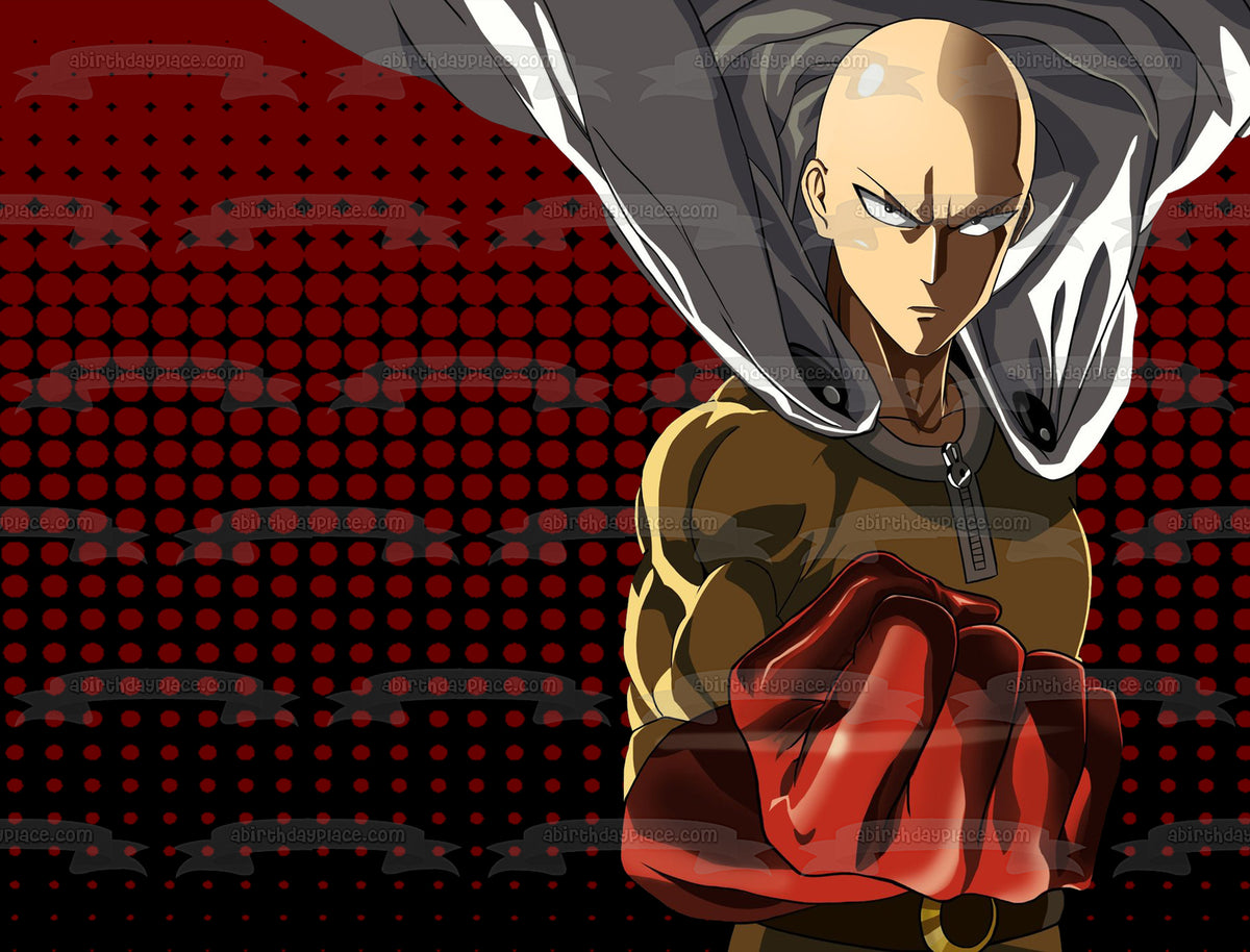 One Punch Man Saitama Red and Black Edible Cake Topper Image ABPID5074