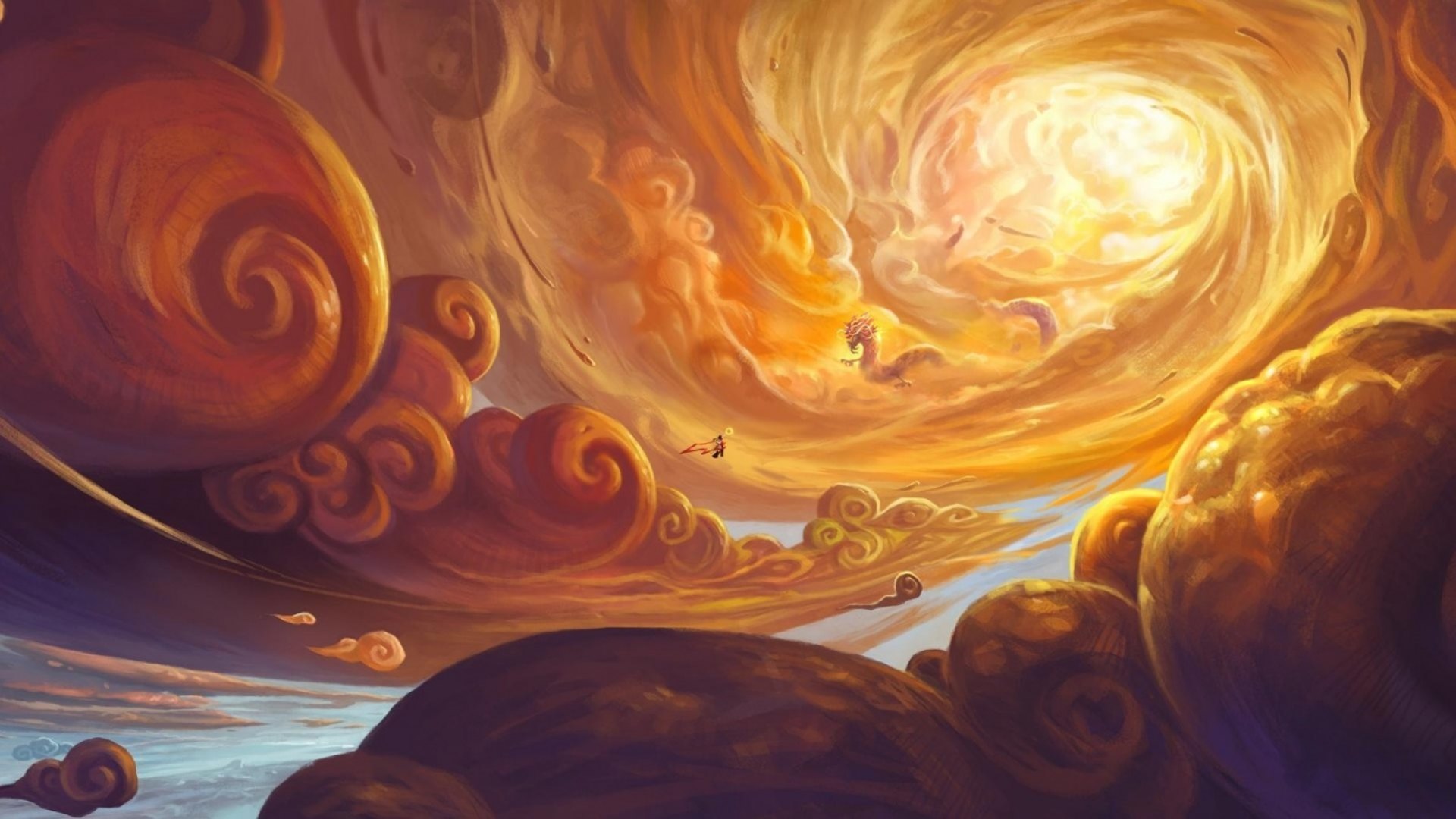Wallpaper / art, cloud, luminos, orange, yellow, sky, dragon, fantasy, heaven free download