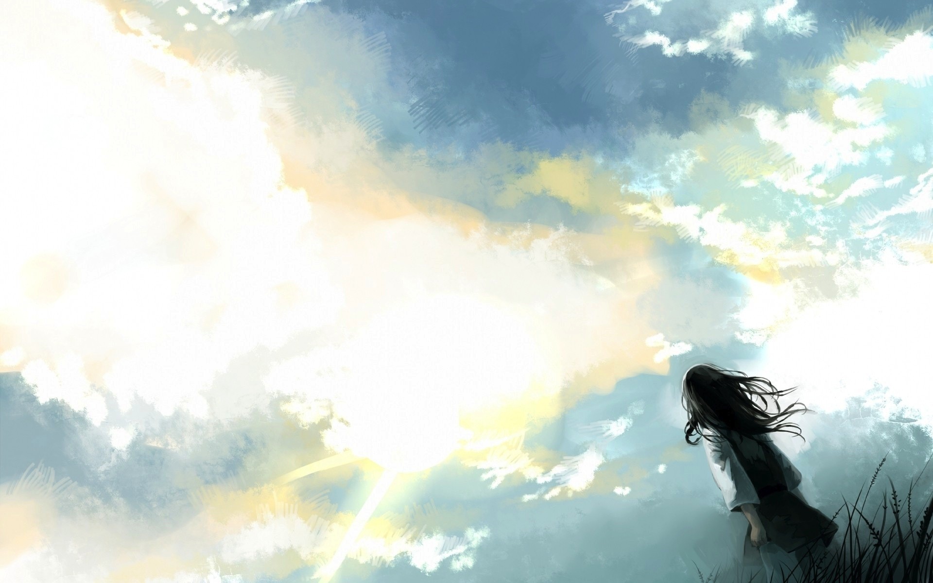 Wallpaper, sunlight, fantasy art, anime girls, sky, clouds, morning, bright, cloud, atmospheric phenomenon, computer wallpaper, atmosphere of earth 1920x1200
