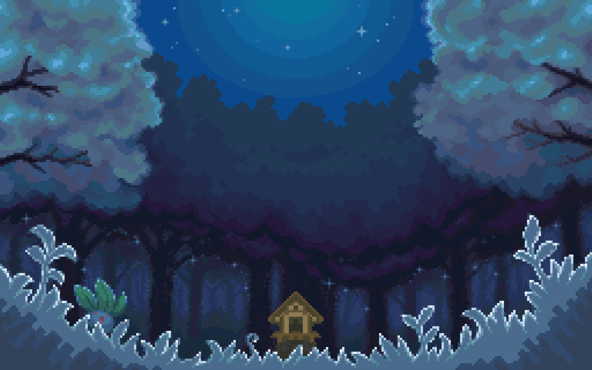 Download Little House In An Aesthetic Pixel Art Forest Wallpaper