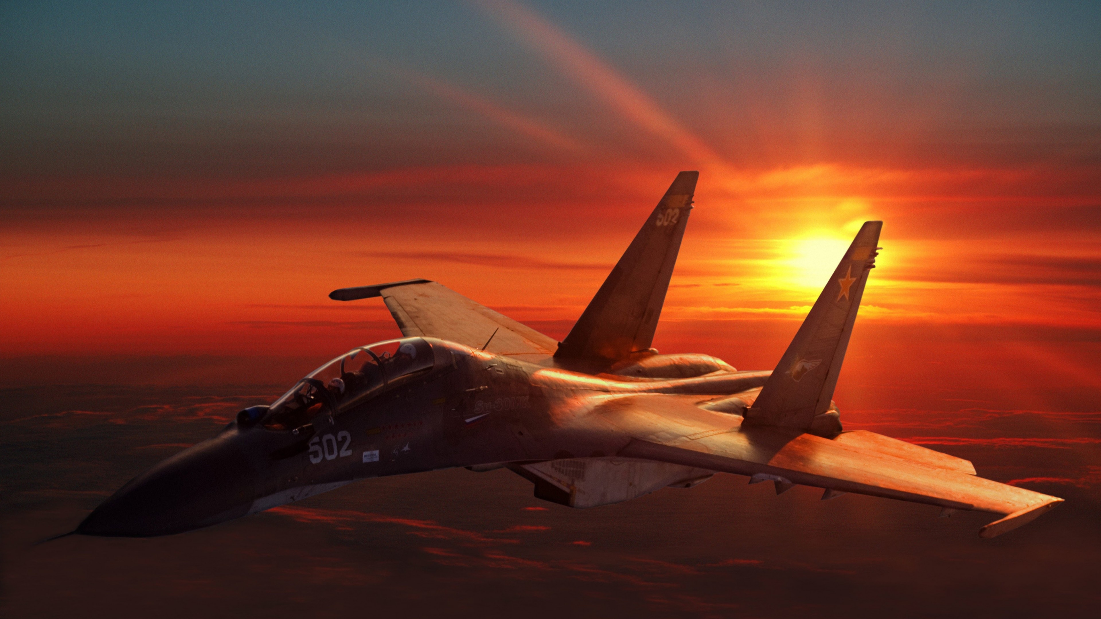 Wallpaper Su 30, Sukhoi, Flanker C, Fighter, Aircraft, Russian Air Force, Russia, Sunset, Military