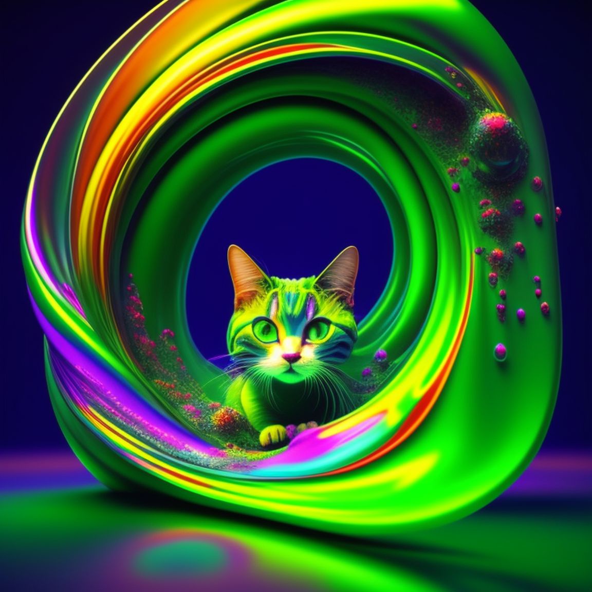 Slayd: trippy green portal with cartoon trippy cat with the word trippy in drippy letters
