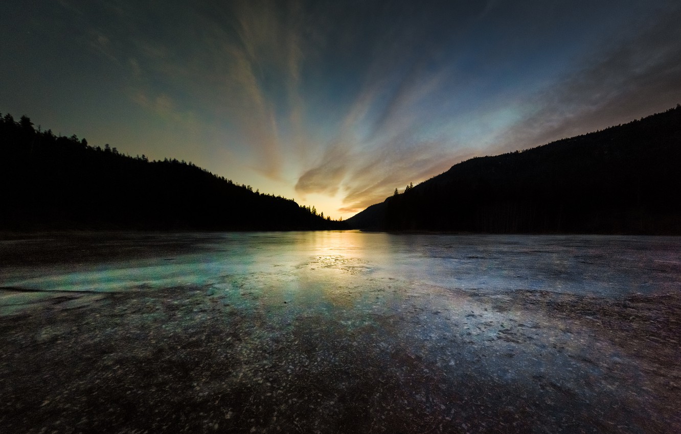 Wallpaper sunset, mountains, lake, British Columbia, West Kelowna, the Rose Valley Reservoir image for desktop, section пейзажи