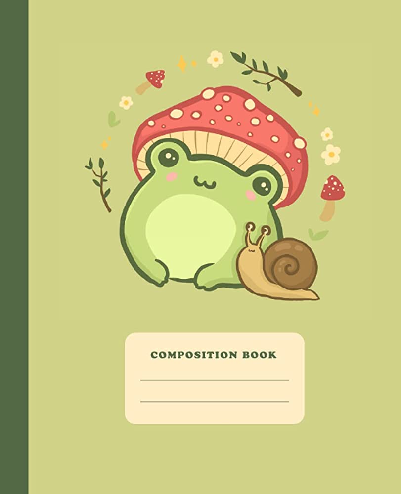 Composition Book: Cute Frog With Mushroom Hat. College Ruled Notebook. Kawaii Cottagecore Aesthetic Lined Journal for Kids & Teens by