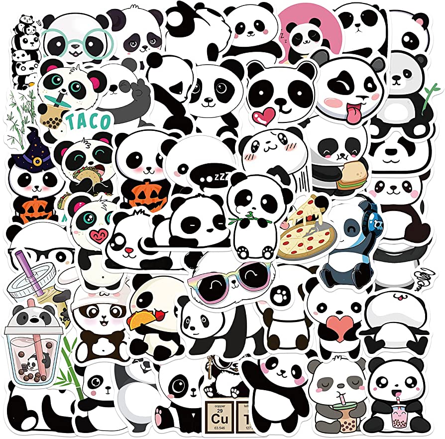 50Pcs Panda Stickers, Water Bottle Laptop Cute Cartoon Animal Sticker Decal, Skateboard Stickers, Vinyl Stickers (Panda)