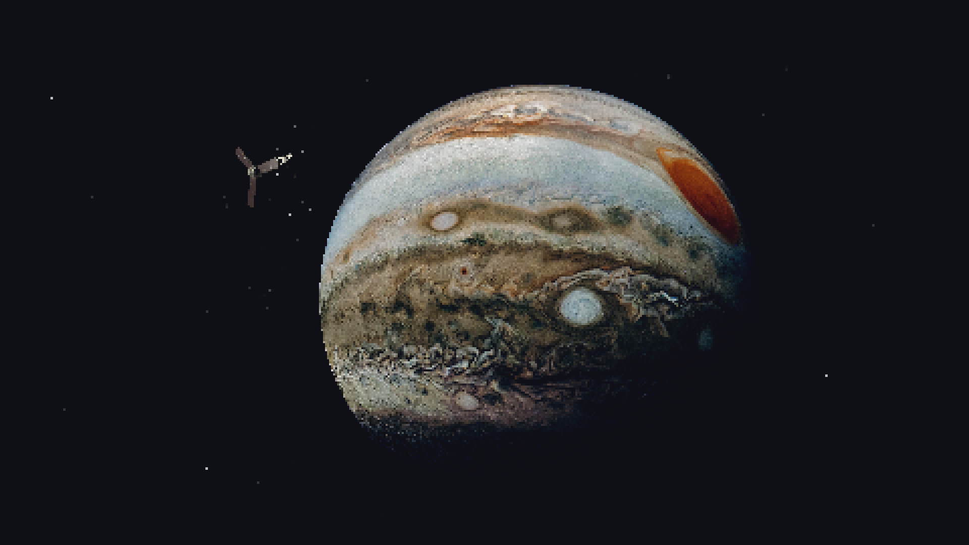 Digital Art Pixel Art Pixelated Pixels Space Universe Planet Pluto Stars Spaceship Satellite Jupiter Wallpaper:1920x1080