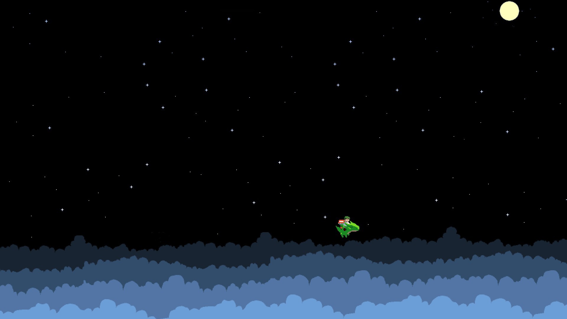 Wallpaper, video games, night, pixel art, sky, stars, clouds, Moon, dragon, pixels, moonlight, atmosphere, 8 bit, astronomy, cave story, star, darkness, screenshot, outer space, astronomical object 1920x1080