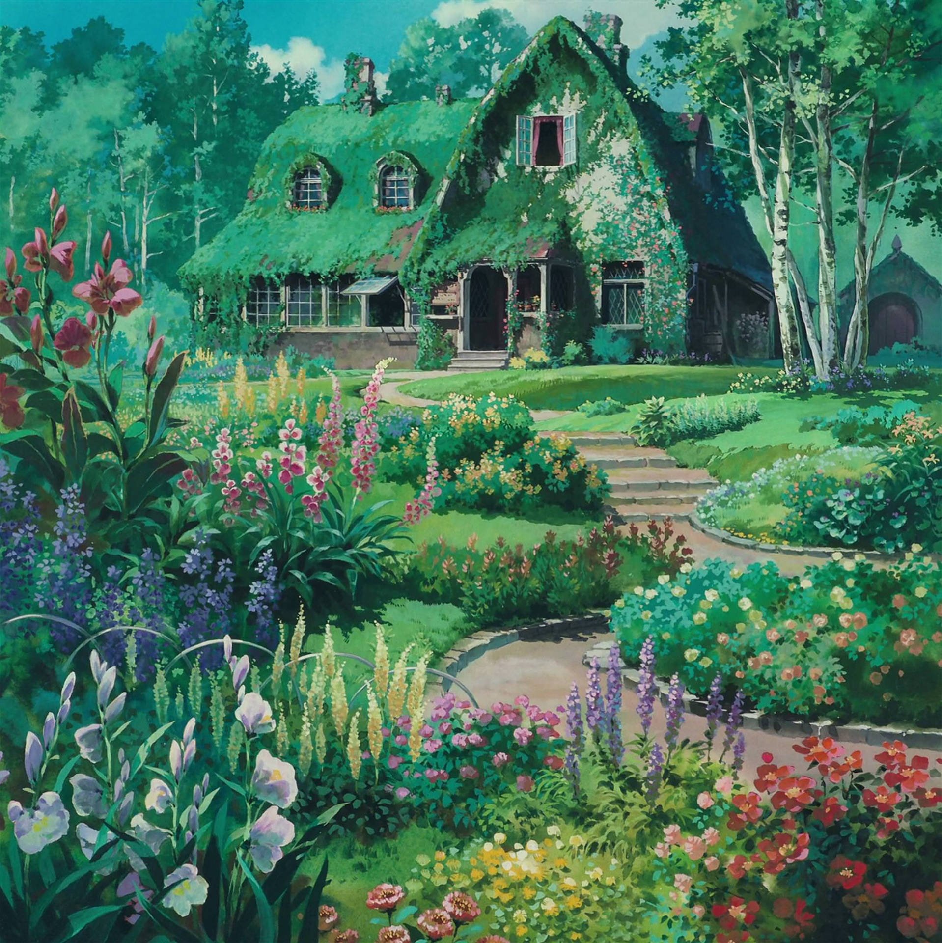 Download Studio Ghibli Scenery House With Garden Wallpaper