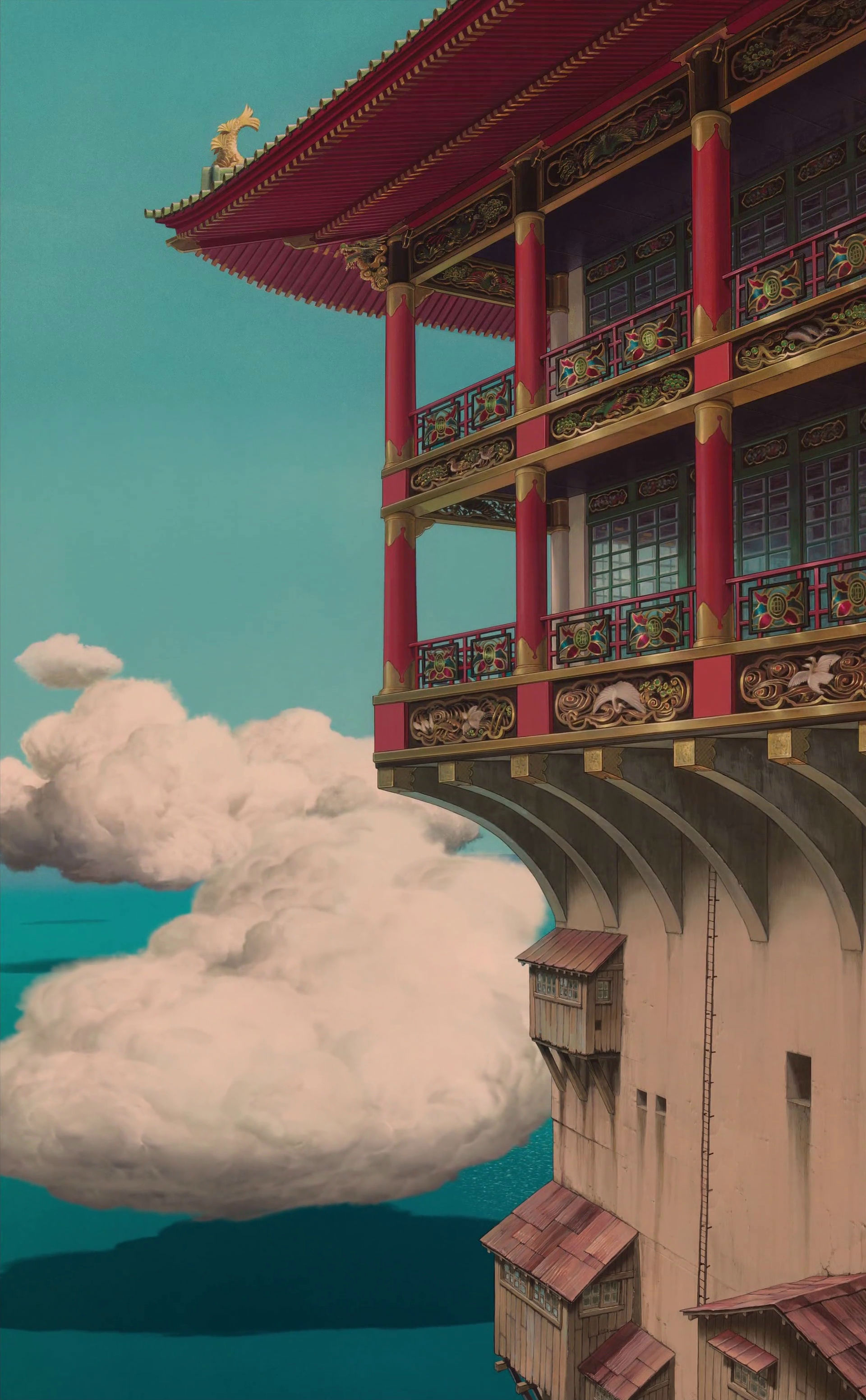 Wallpaper, Studio Ghibli, landscape, building, sea 1920x3106