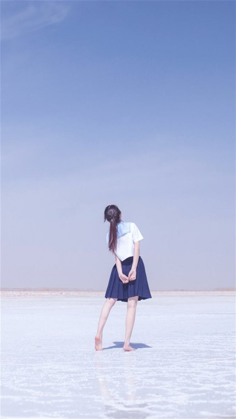 Pure Clear Sunshine Girl Back Ocean Beach iPhone 8 Wallpaper Free Download