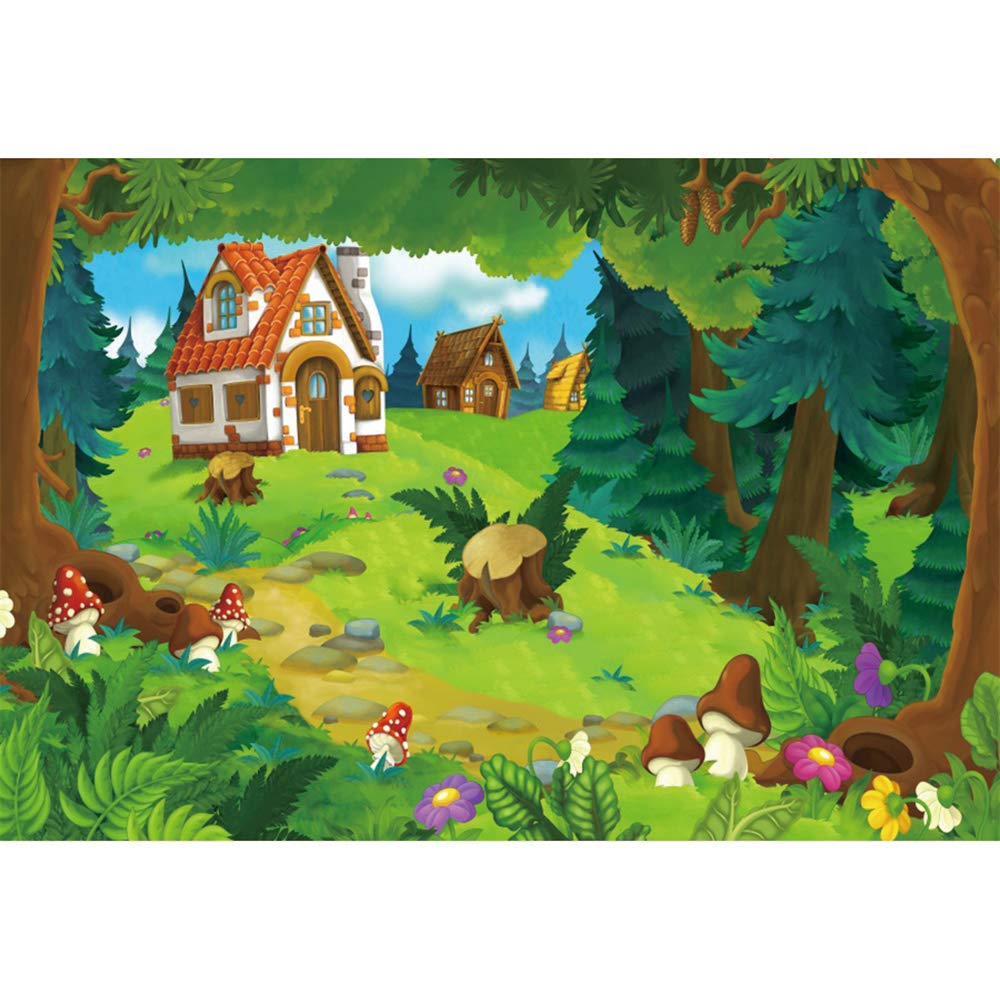 Amazon.com, DORCEV 10x8ft Cartoon Countryside Photography Backdrop Cartoon Farm Theme Kids Biethday Party Background Cartoon Treen Forest Countryside House Party Banner Wallpaper Kids Photo Studio Props
