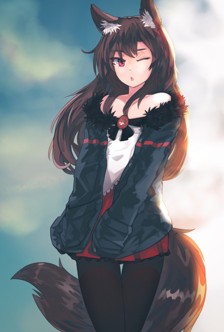 long hair, Red eyes, Brunette, Anime, Anime girls, Imaizumi Kagerou, Tail, Animal ears, Skirt, Touhou HD Wallpaper / Desktop and Mobile Image & Photo