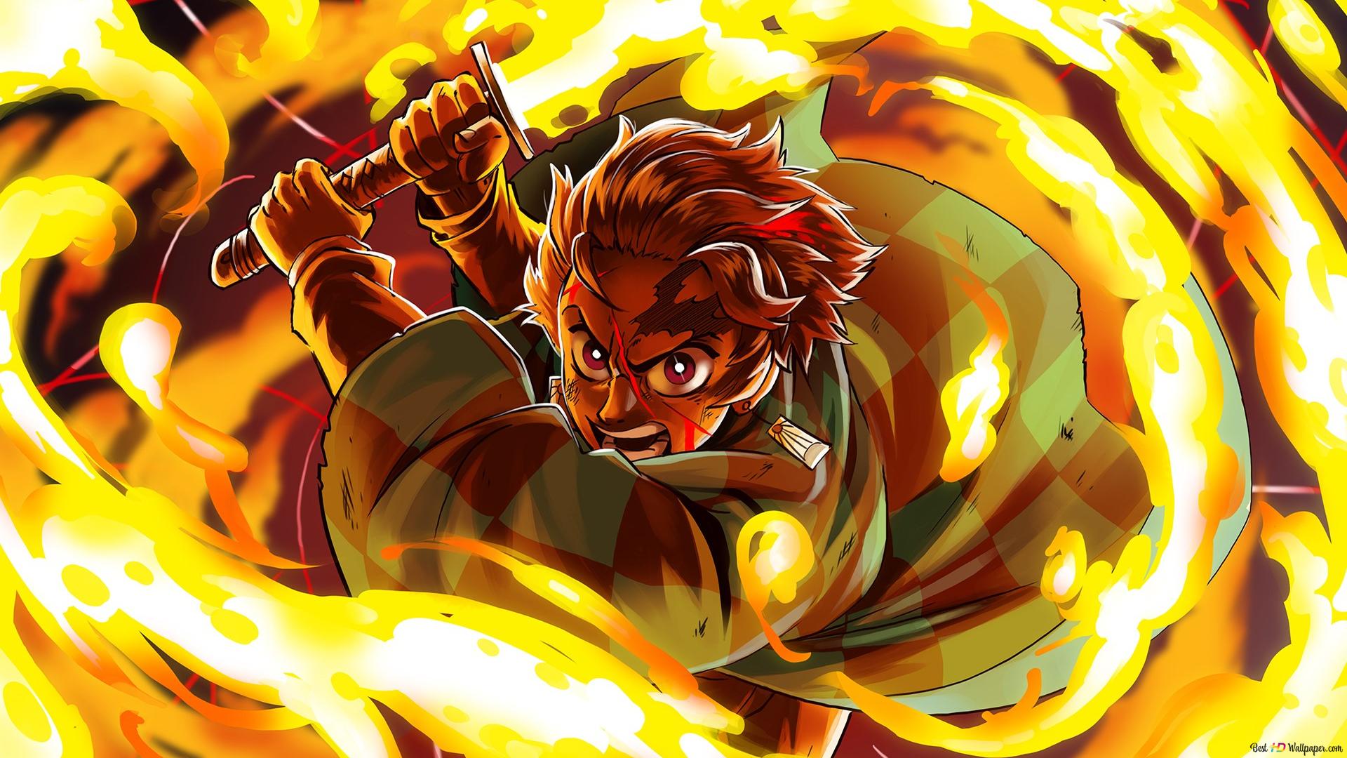 Tanjiro kamado, sun breathing hinokami kagura burning bones summer sun HD wallpaper download