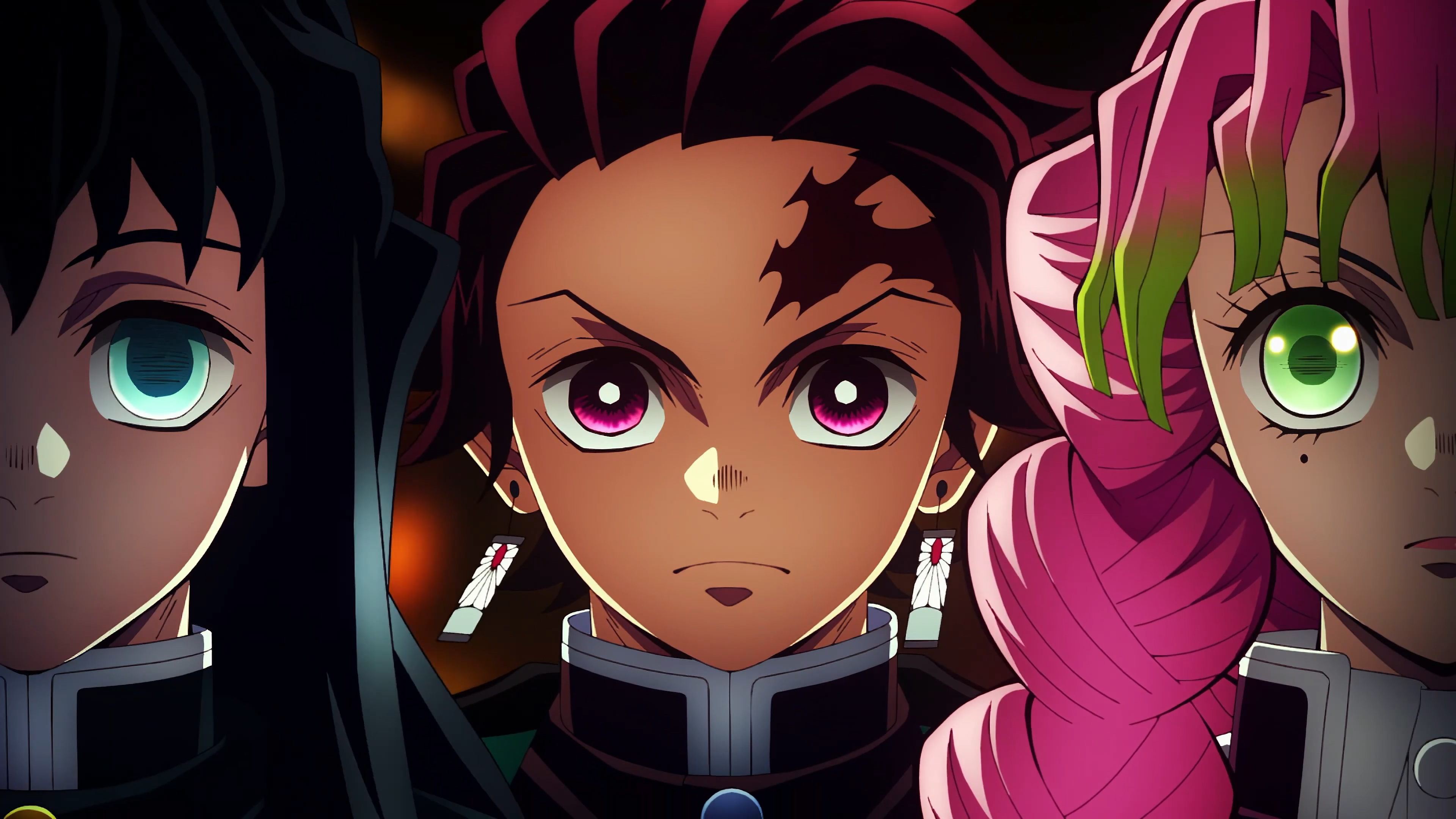 Wallpaper, Kimetsu no Yaiba, Mitsuri Kanroji, Kamado Tanjiro, tokitou muichirou 3840x2160