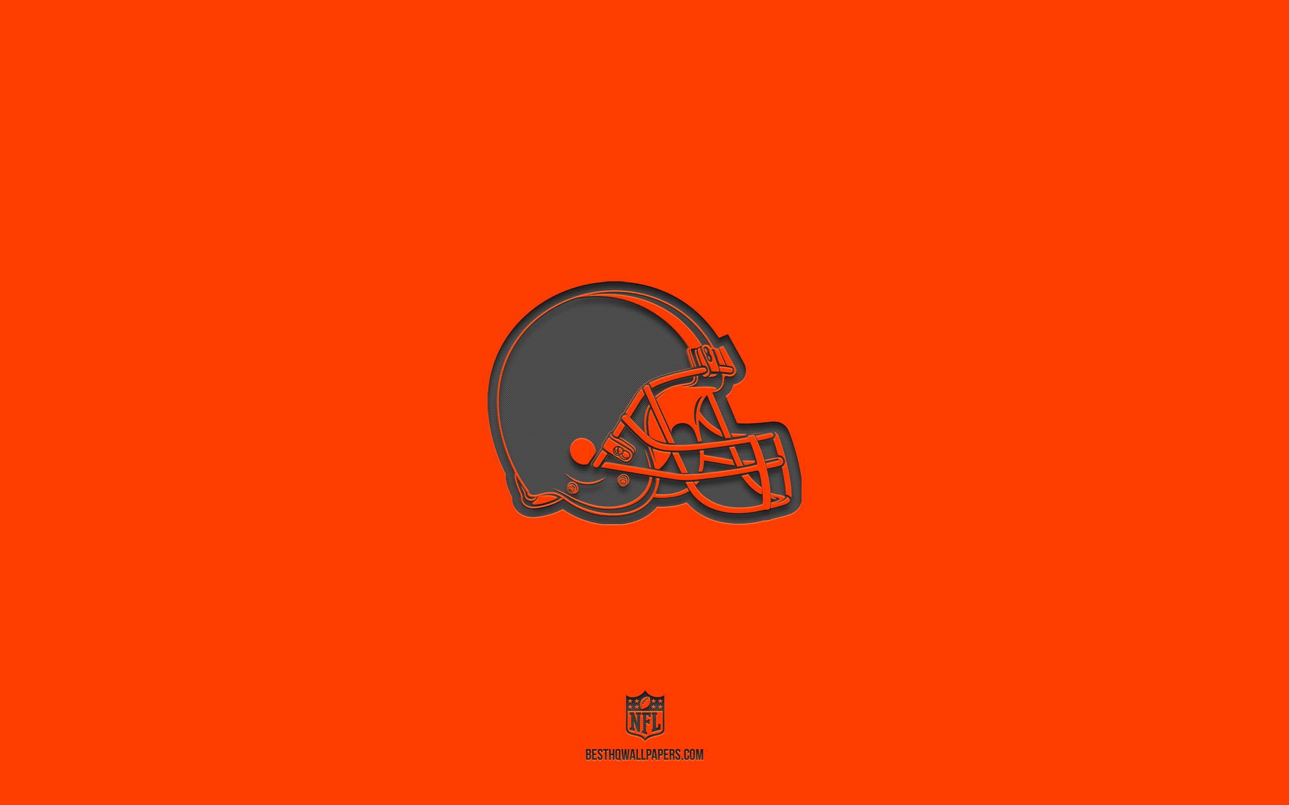 Download wallpaper Cleveland Browns, orange background, American football team, Cleveland Browns emblem, NFL, USA, American football, Cleveland Browns logo for desktop with resolution 2560x1600. High Quality HD picture wallpaper