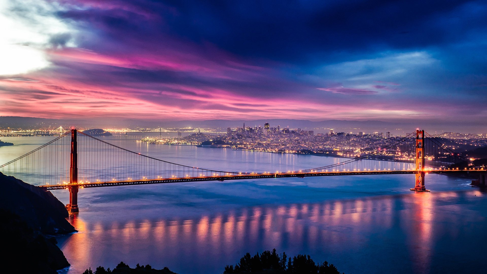 HD desktop wallpaper: Bridges, Night, Usa, City, Bridge, San Francisco, Golden Gate, Man Made download free picture