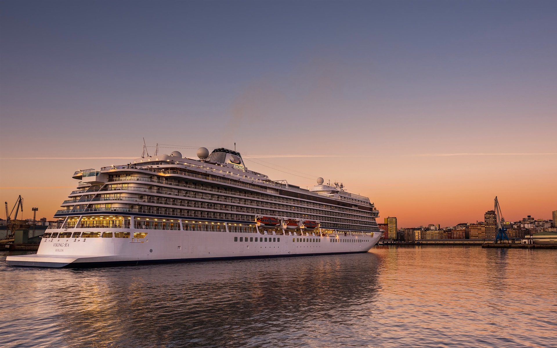 Wallpaper La Coruna, Galicia, Spain, ship, harbour, sunset 1920x1200 HD Picture, Image
