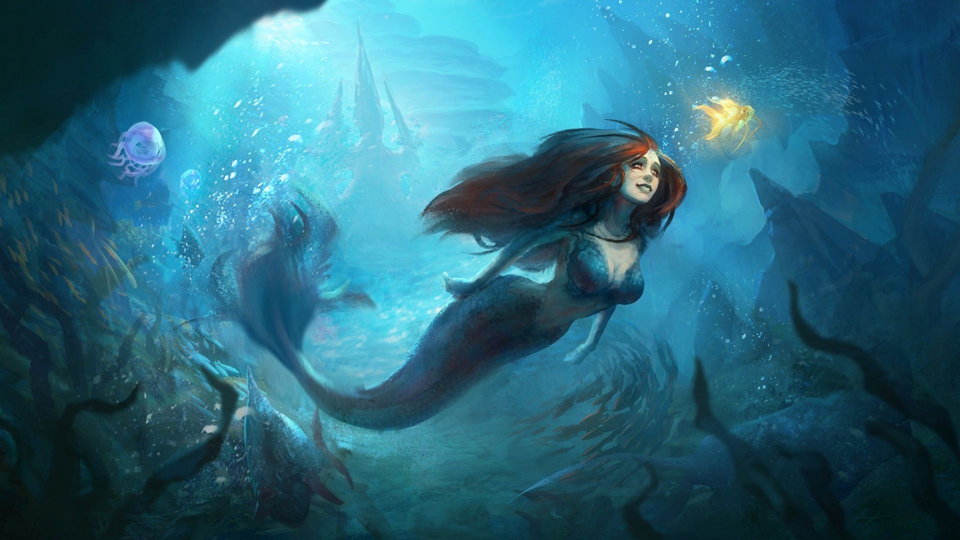 Desktop Wallpaper Mermaid, Underwater, Fantasy, HD Image, Picture, Background, 0da9f3