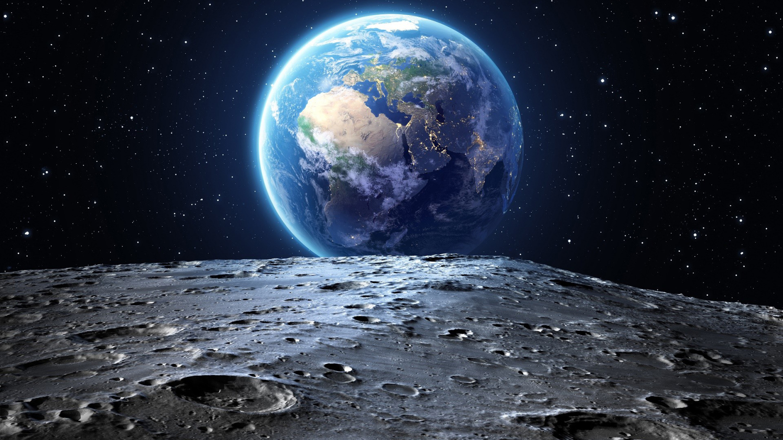 View of planet Earth from the surface of the moon Desktop wallpaper 1600x900