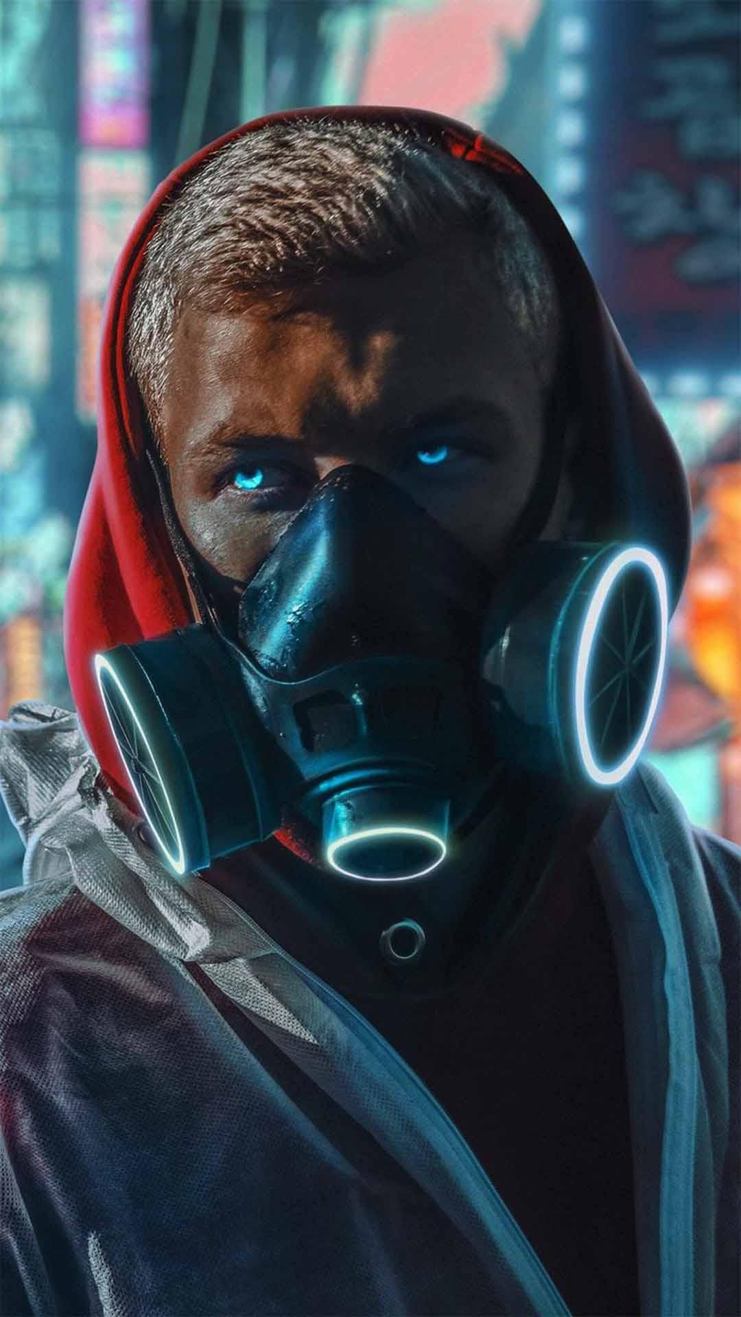 Dark night city neon mask wallpaper for android and iphone. Gas mask art, Cyberpunk aesthetic, Hipster wallpaper