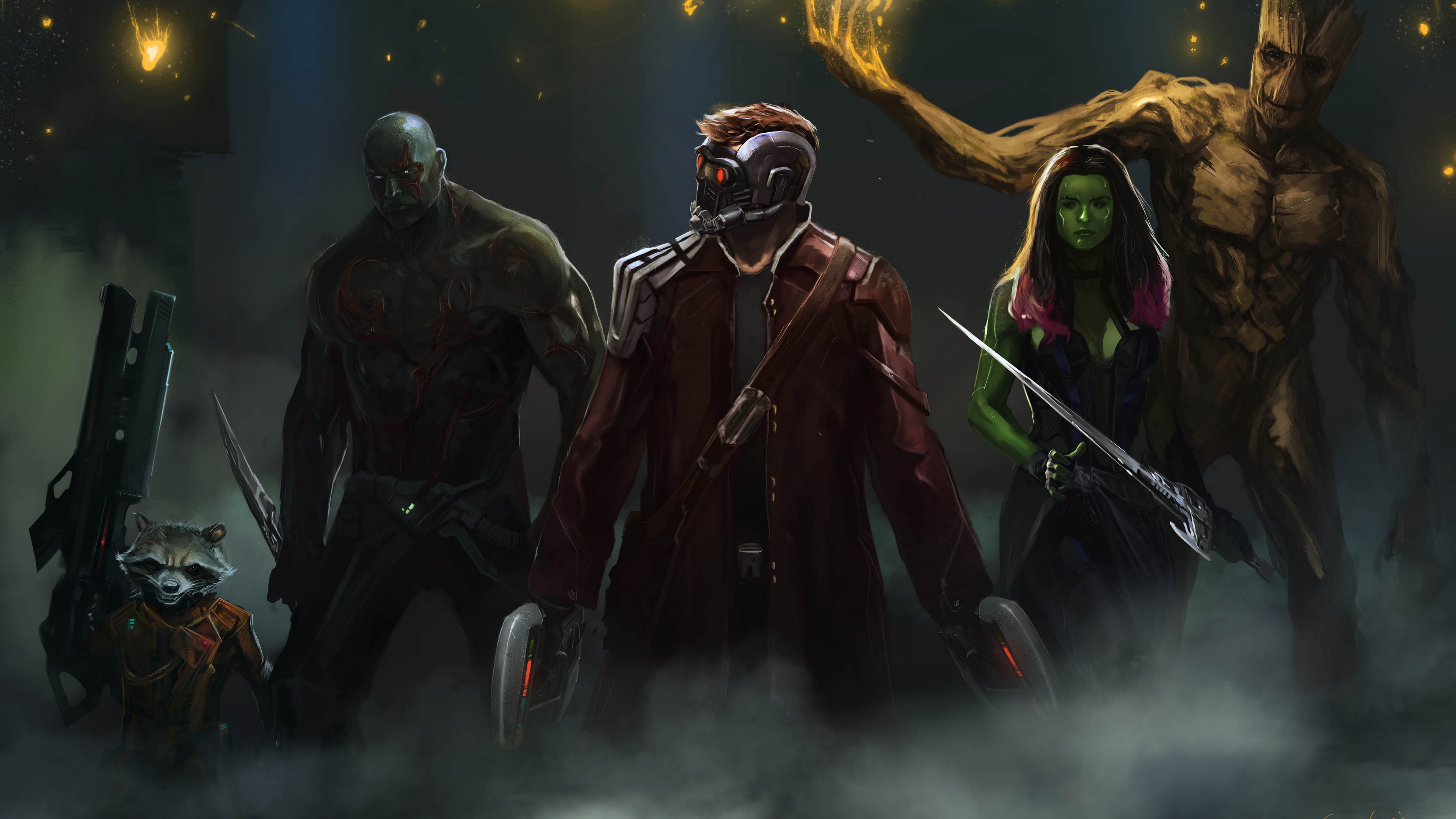 Wallpaper / guardians of the galaxy vol guardians of the galaxy, 4k, hd, star lord, groot, rocket raccoon, gamora, drax the destroyer, artist, artwork, free download