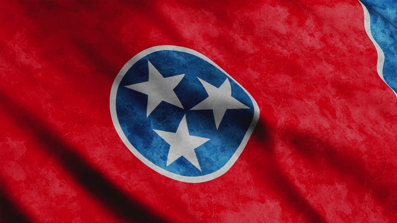 Tennessee State flag while waving, 3D Stock Video