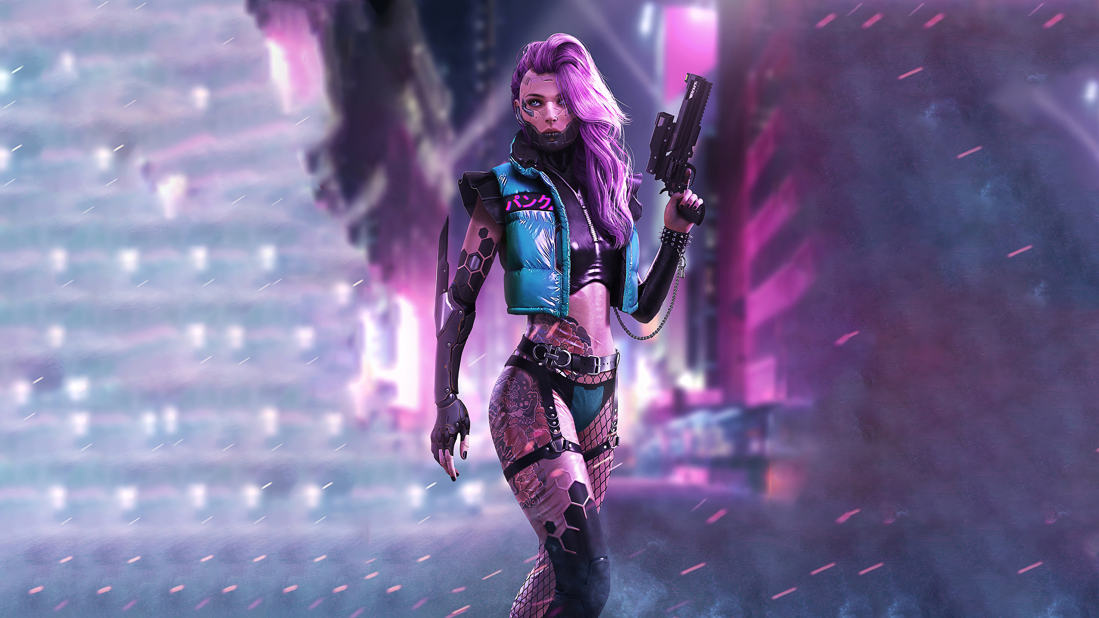 Wallpaper, cyberpunk, Girl With Weapon, science fiction, futuristic, cyborg 3840x2160ец