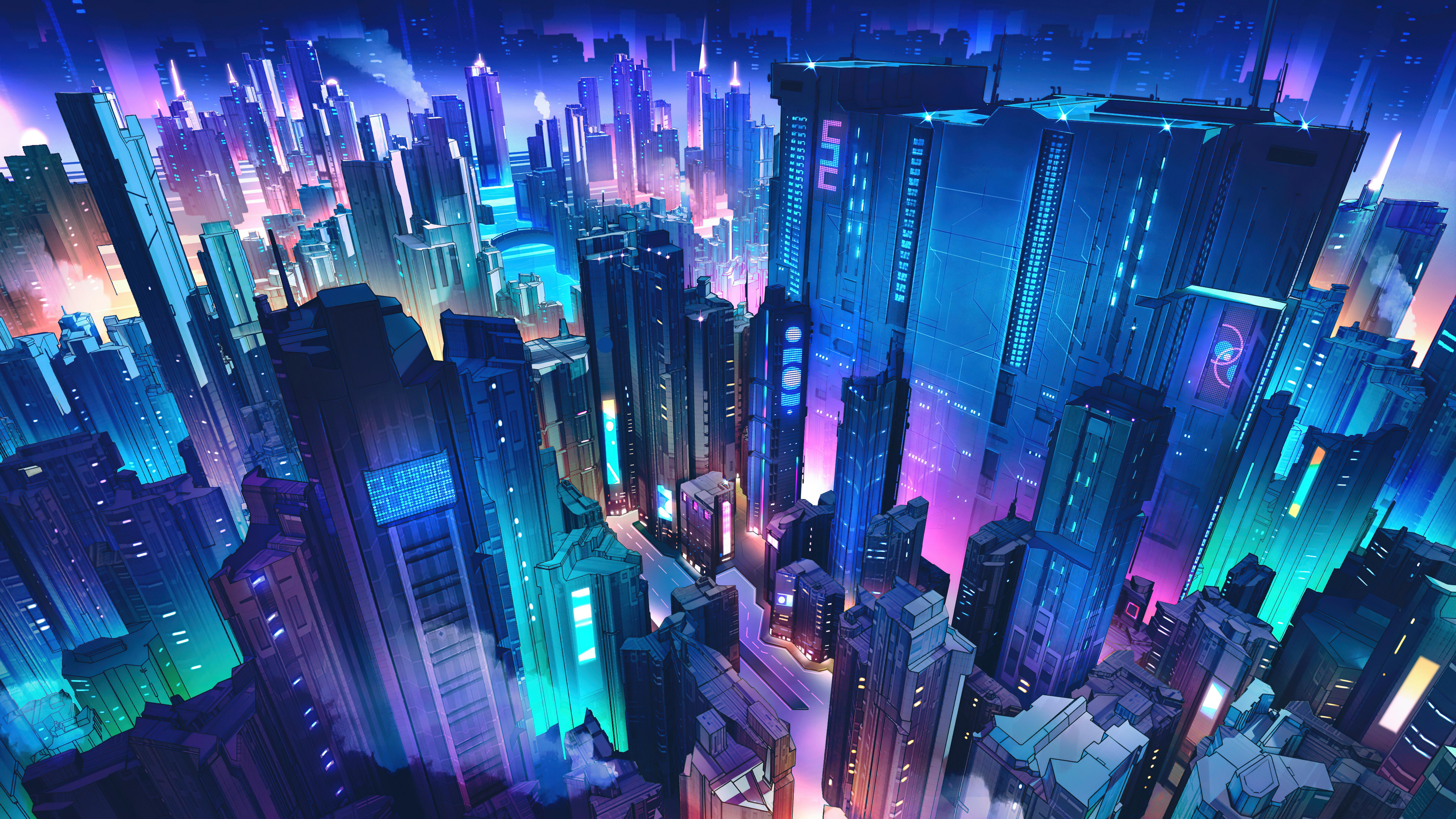 Neon city Wallpaper 4K, Futuristic city, Cyber city