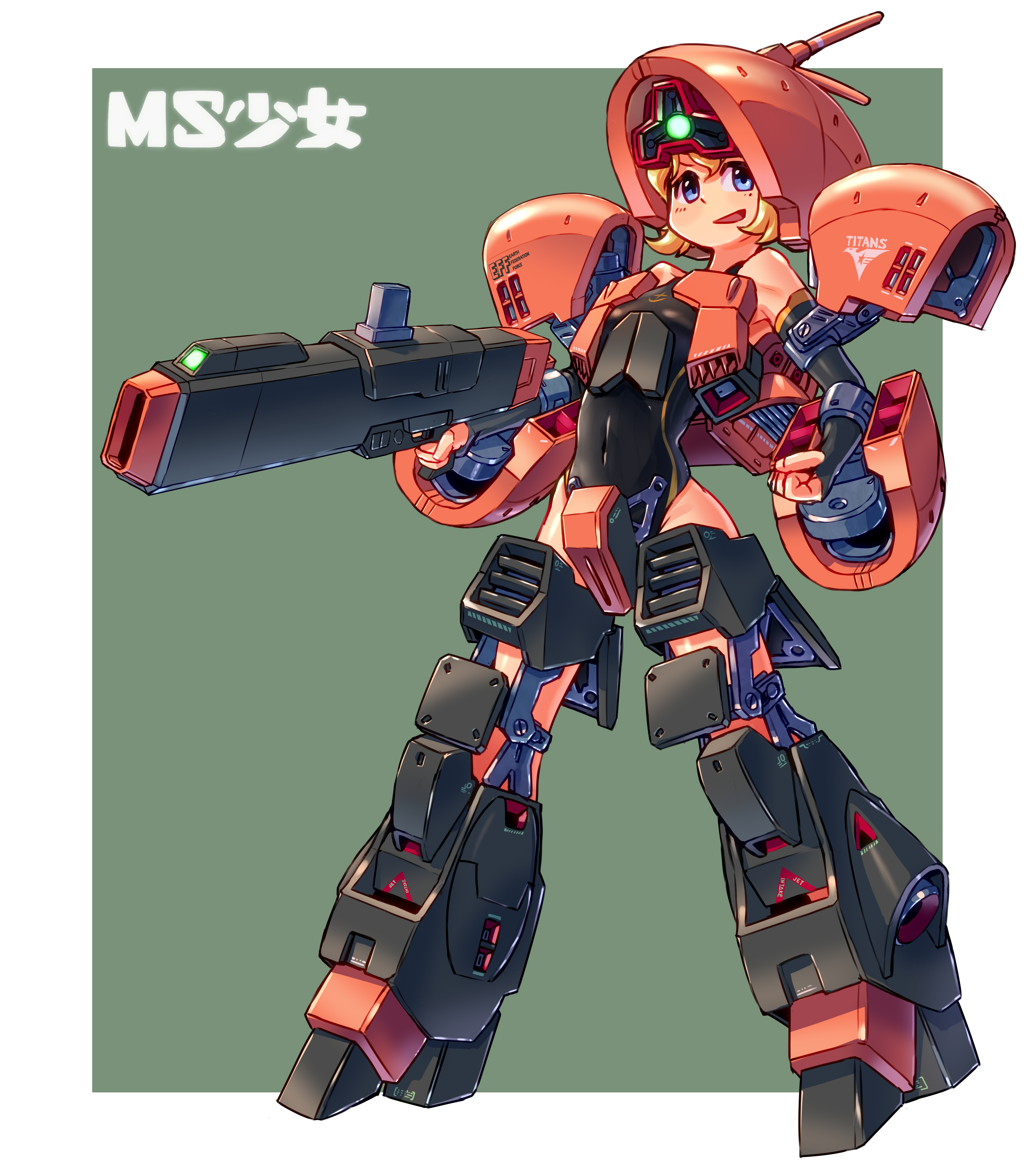 Safebooru absurdres ag 00000 asshimar blonde hair blue eyes floating gun gundam highres holding holding gun holding weapon looking to the side mecha musume personification short hair solo weapon zeta