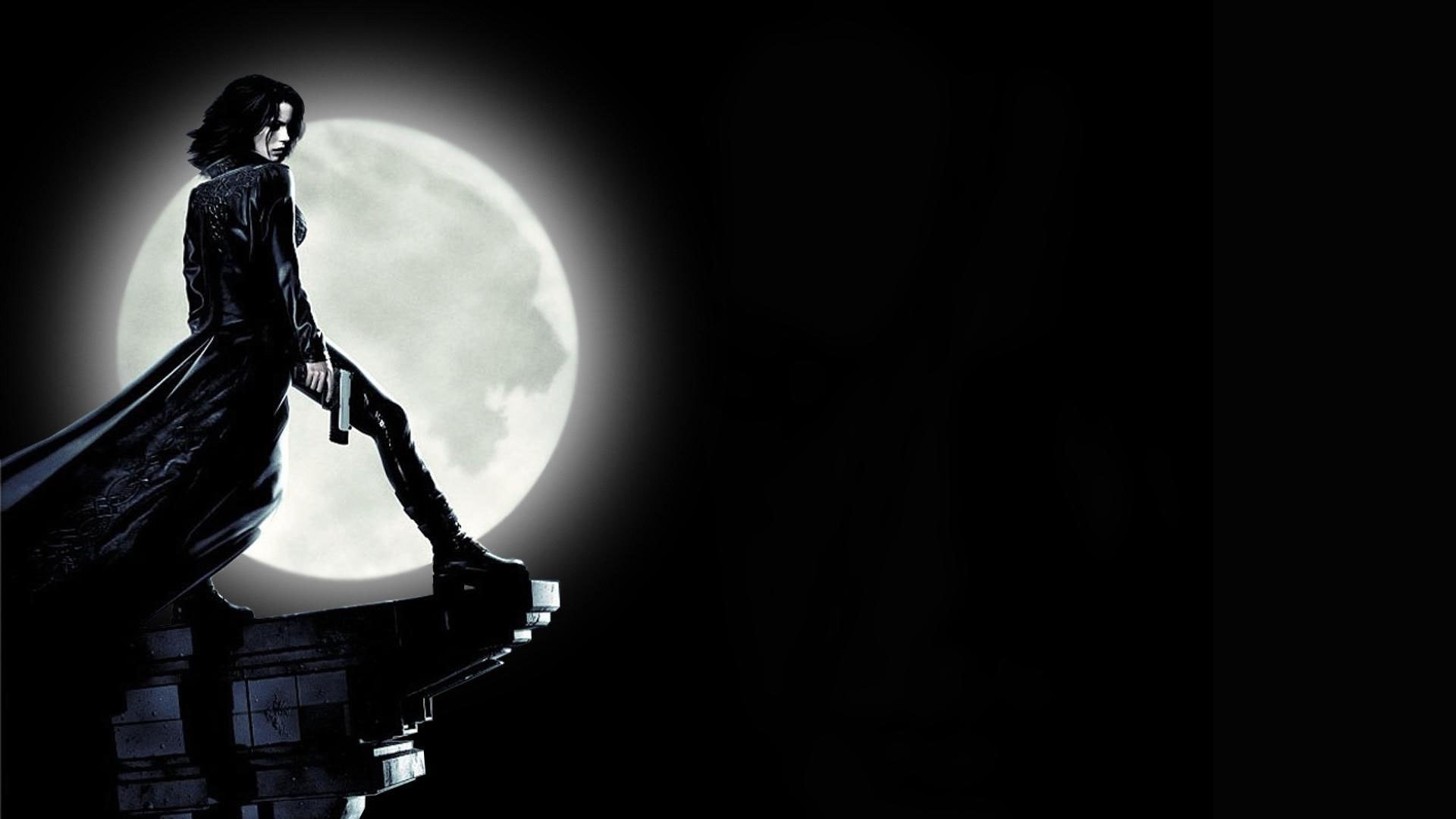 Wallpaper, silhouette, movies, Kate Beckinsale, Underworld, light, darkness, screenshot, 1920x1080 px, computer wallpaper, black and white, monochrome photography, film noir 1920x1080