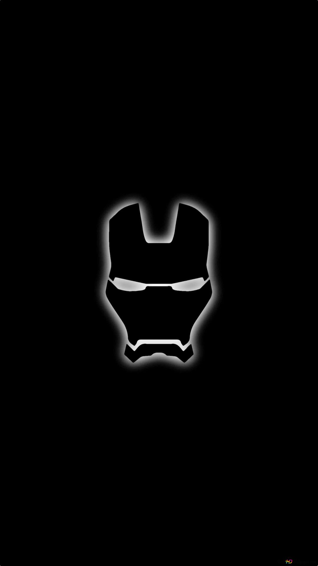 Black and white minimalist logo of Iron Man movie superhero 2K wallpaper download