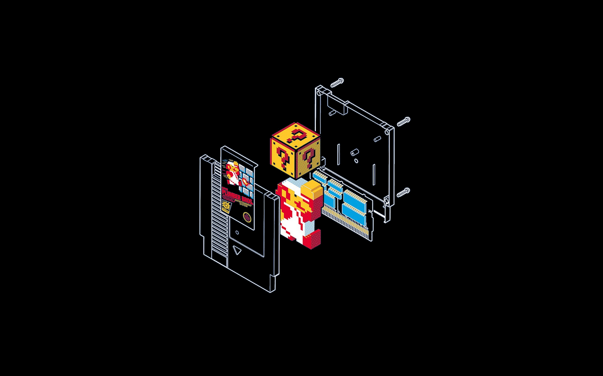 Fan Art Super Mario Nintendo Video Games Schematic Video Game Art 3D Blocks Simple Background Black Wallpaper:1920x1200
