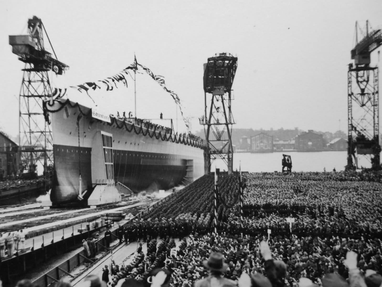 Launch of German Battleship Scharnhorst October 1936. World War Photo