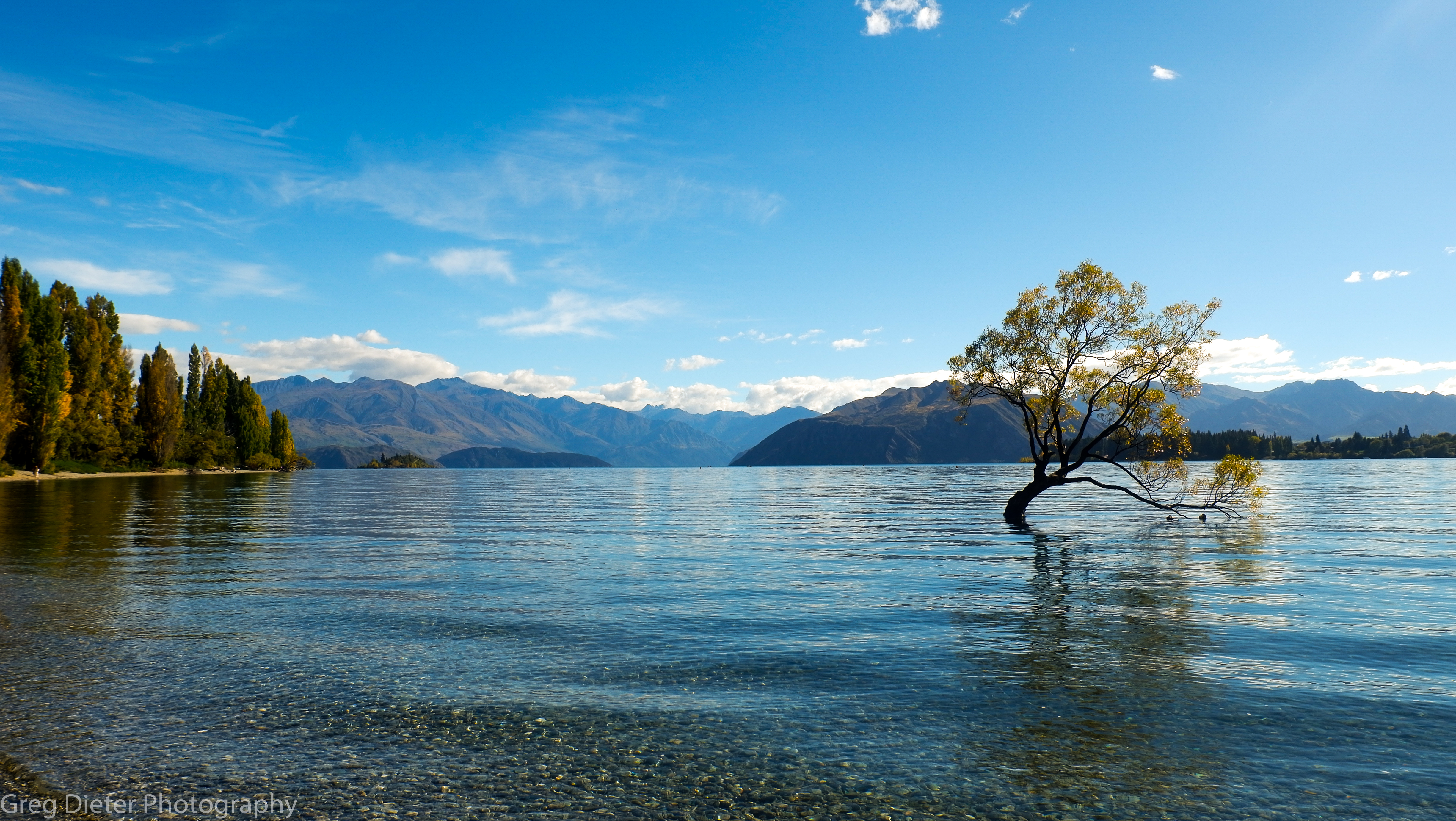 Wallpaper, nature, landscape, water, trees, Lake Wanaka, mountains, New Zealand, calm 4896x2760