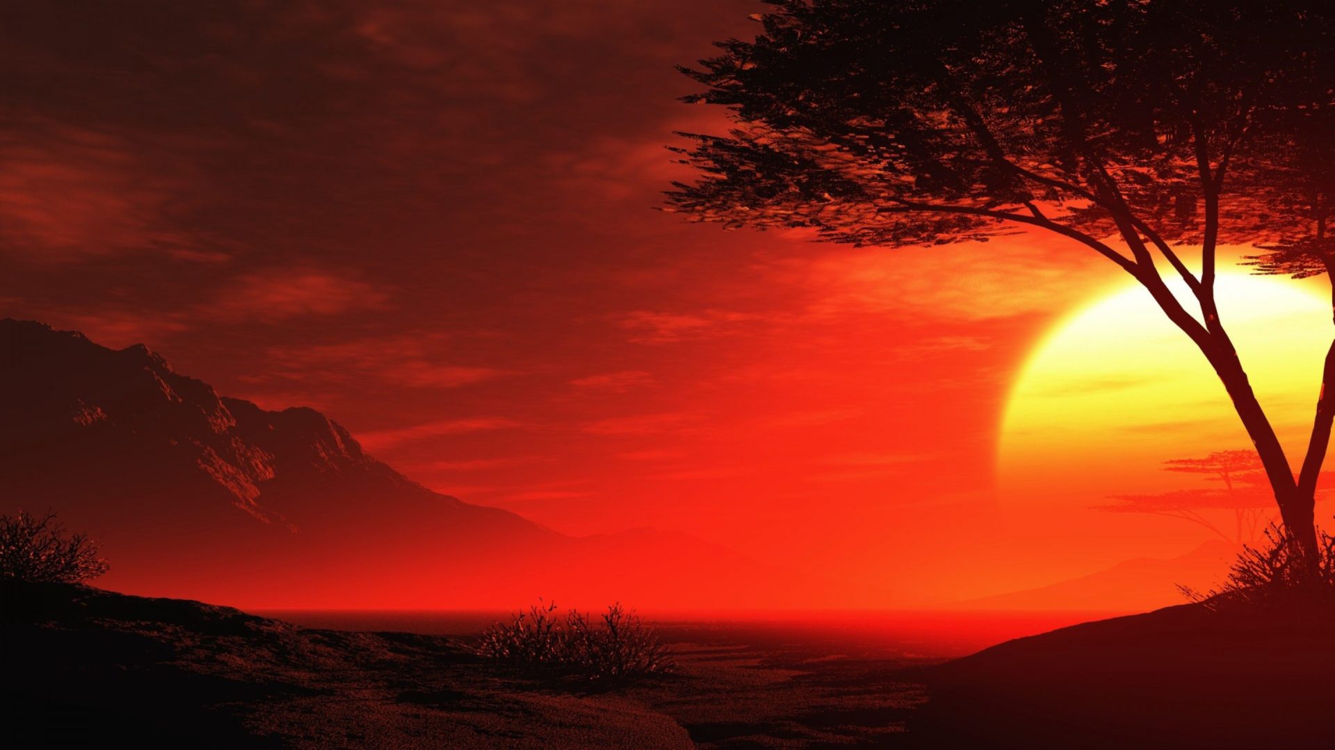 Red Night Sky In Summer Beautiful Romantic HD Desktop Wallpaper, Wallpaper13.com