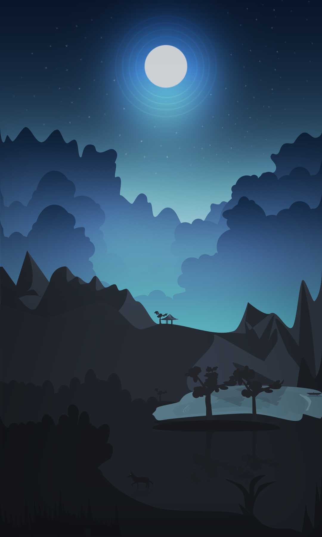 Wallpaper, illustration, night, sky, moonlight, wolf, atmosphere, summer, darkness, screenshot, computer wallpaper 1080x1800