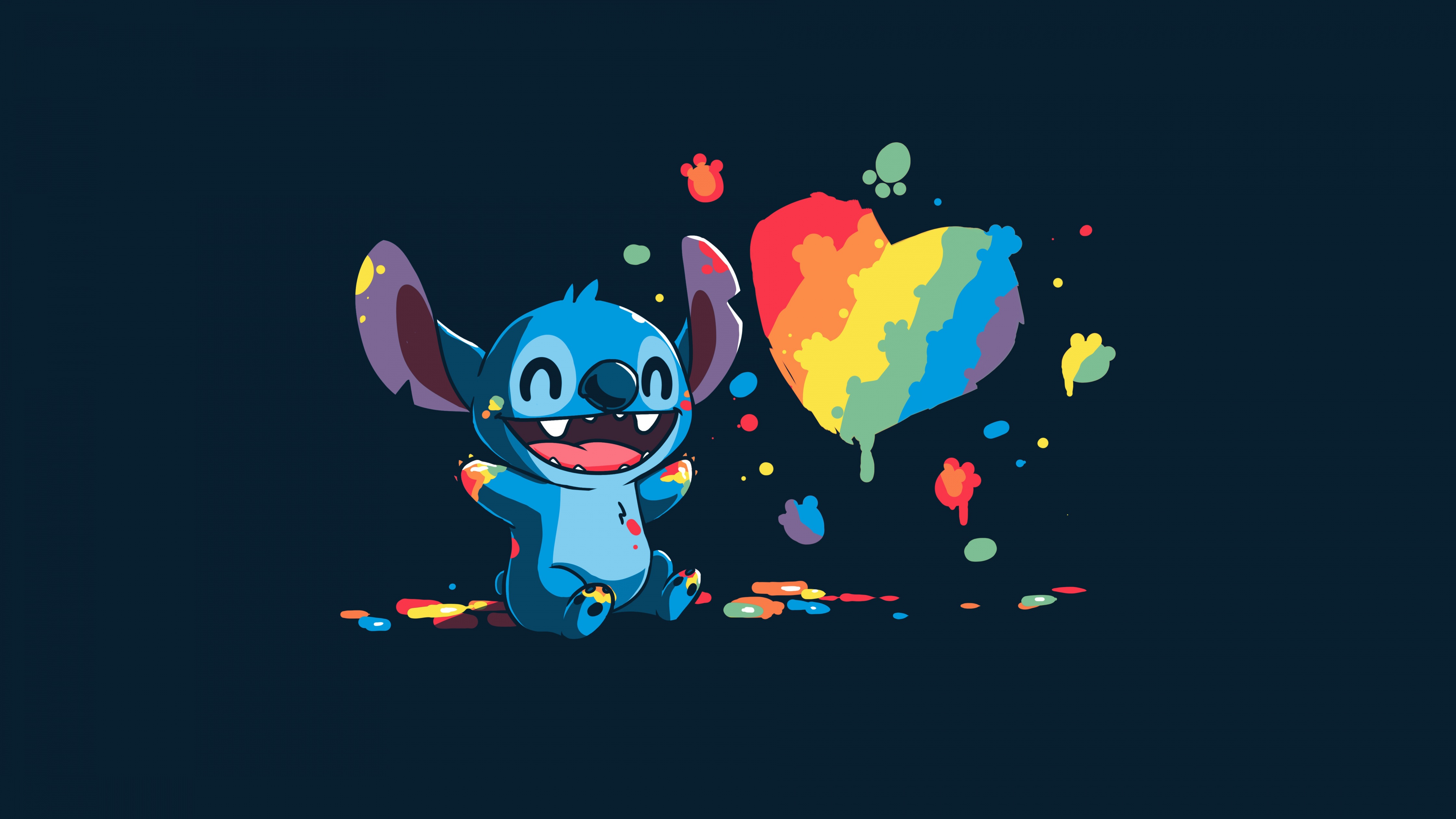 Stitch Wallpaper 4K, Love heart, Illustration, Rainbow