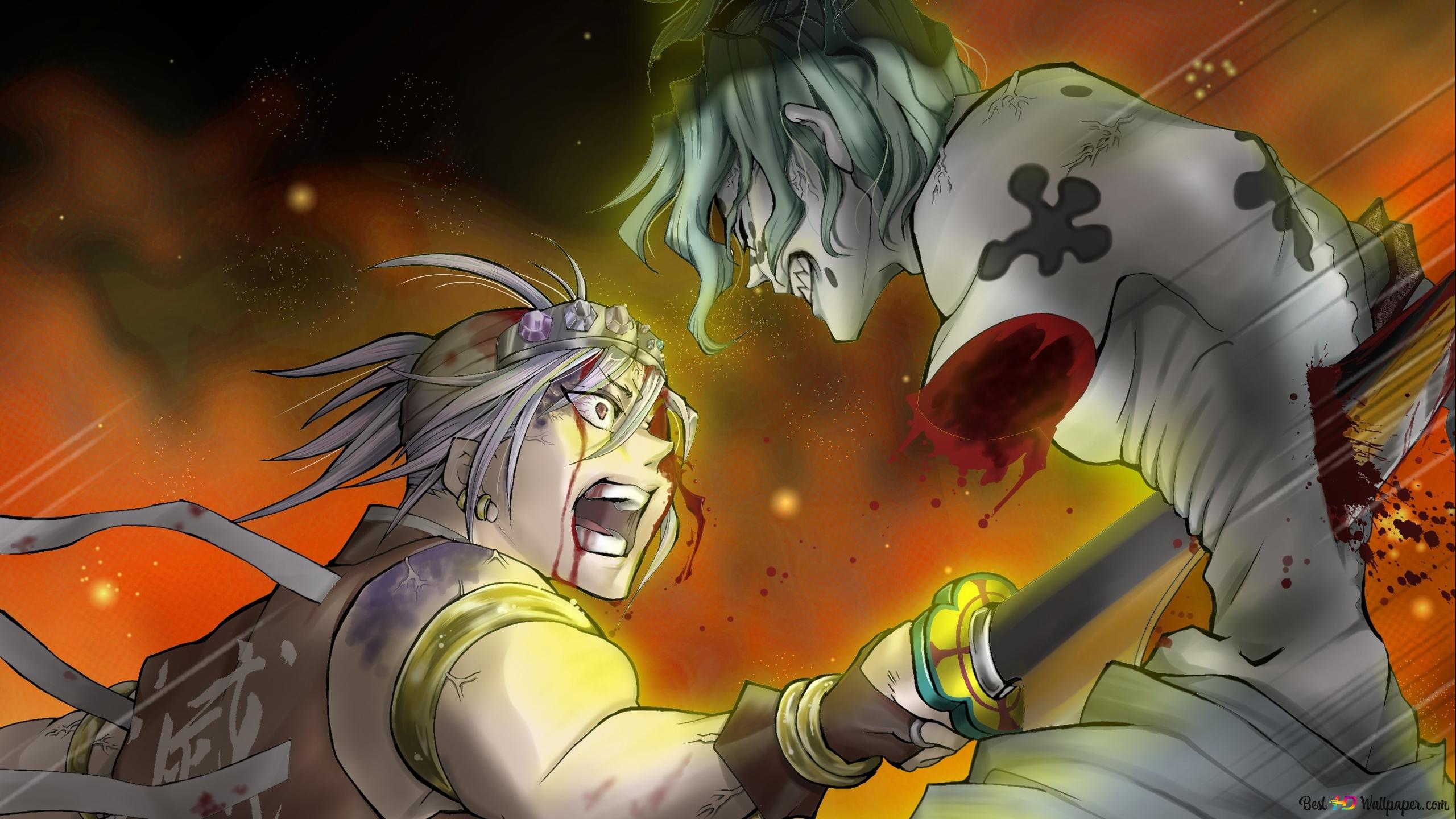 Demon slayer: kimetsu no yaiba gyutaro vs tengen uzui 2K wallpaper download