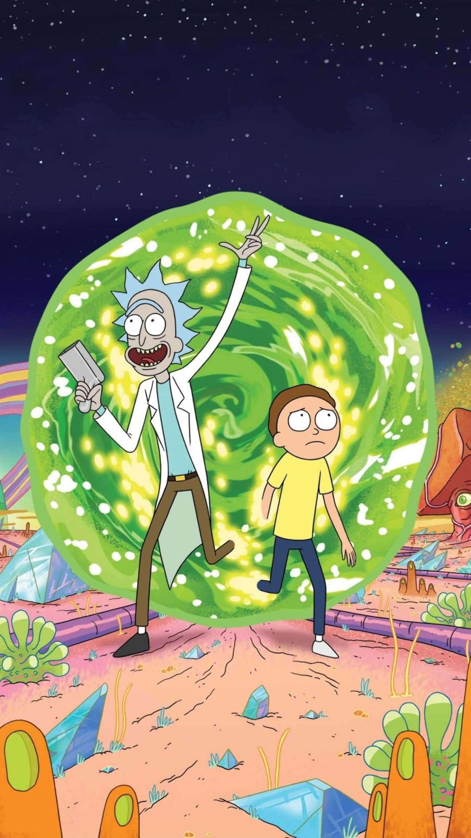 Rick and Morty colorful moon rainbow space trippy HD phone wallpaper   Peakpx
