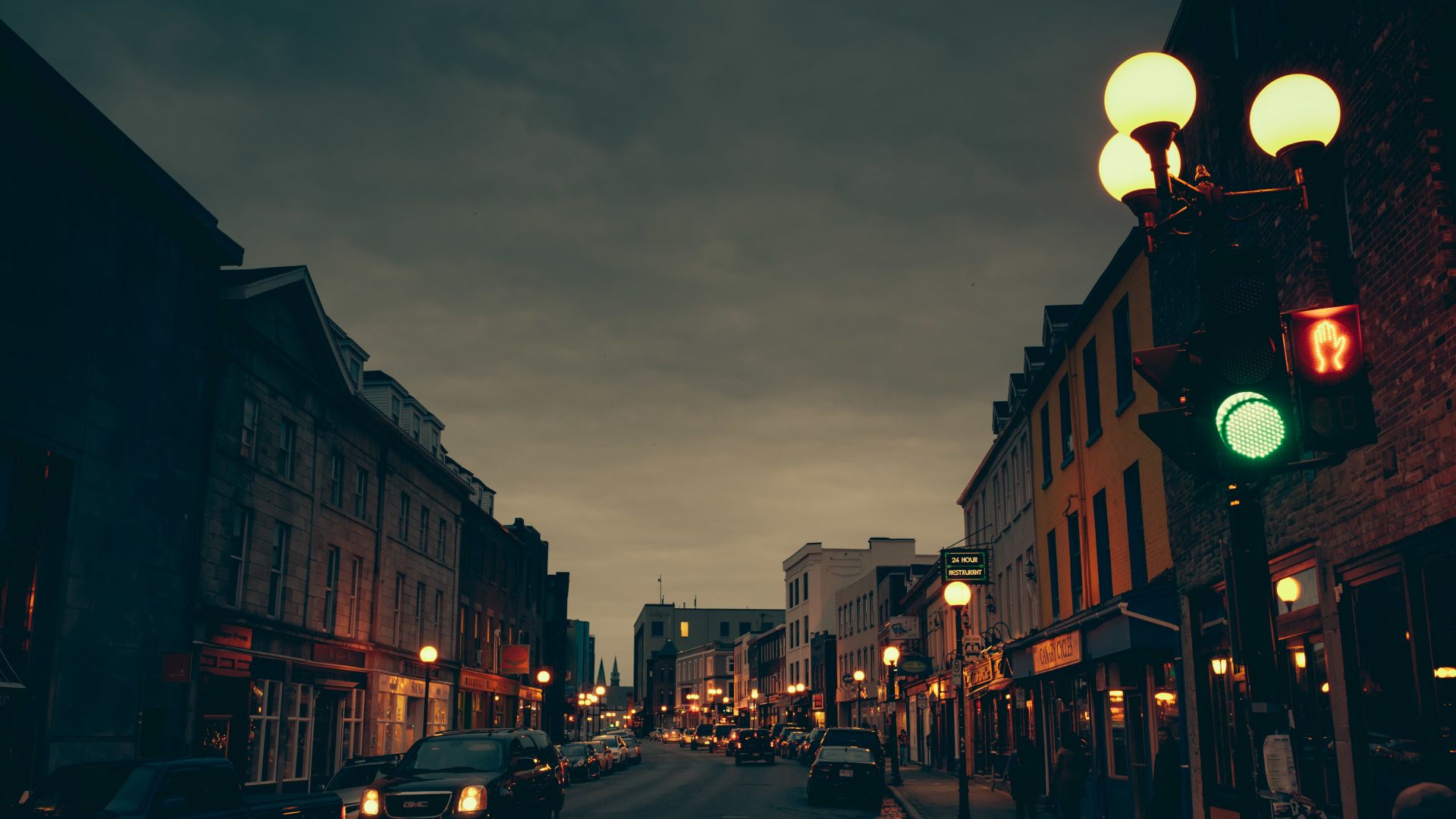 Desktop Wallpaper Urban City, Night, Street, Street Light, Lamp, HD Image, Picture, Background, Dfbu6x